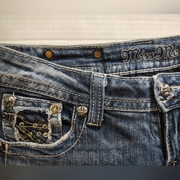 Miss Me Ankle Skinny Jeans,Women Blue Denim+Silver Studs,Distressed,Pockets, 26 - Picture 8 of 14